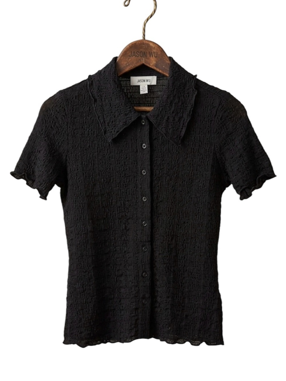 Jason Wu Blouse Crinkled Popcorn Stretch Knit Button Front Top